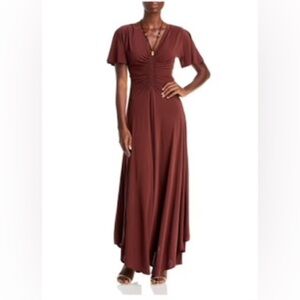 NWT ALC Nina Beaded Tie Neck V-Neck Ruched Maxi Dress (Small)